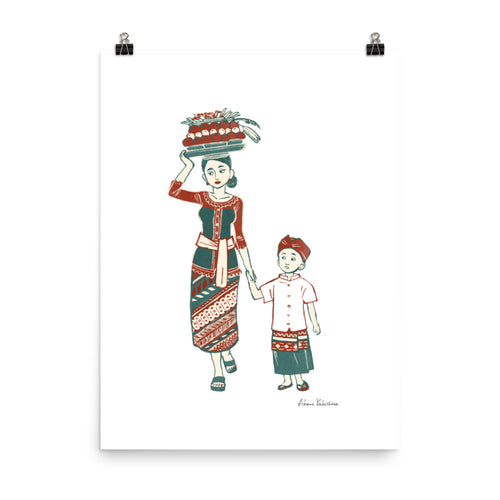 People of Bali - Balinese Mum and a Kid | Art Print - Akane Yabushita Online Shop